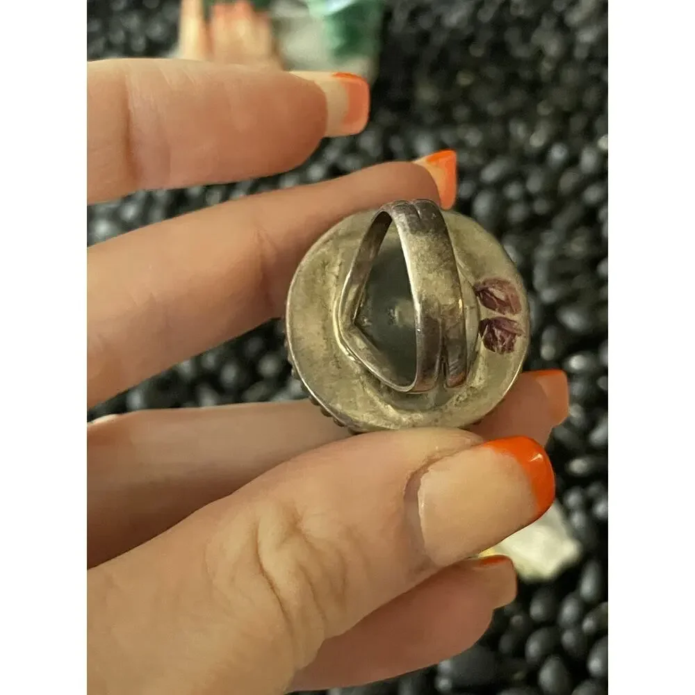 Native Sterling Silver Raw Pourous Purple💜Spiny Oyster Round Ring~Size 7.25